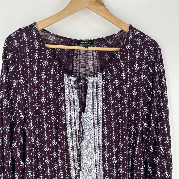 Lucky Brand Top Size 3X Purple Boho Flowy Print Cottagecore Hippie Ruffle Blouse - Picture 2 of 8